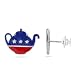 Sterling Red and Blue Enamel Tea Party Teapot Lapel Pin with Diamond Stars (0.02 cttw, I-J Color, I2 Clarity)