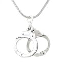 Handcuff Pendant or Charm in Sterling Silver, on 20" Rhodium & Silver Snake Chain, #8103