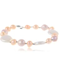 Multi-Color Baroque and Coin Freshwater Cultured Pearl with Sterling Silver Clasp Knotted Bracelet,7.5"