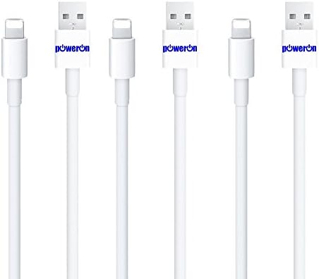 Poweron Bundle 3ft/1M Premium High Quality Original Desined 8 Pin Connector To USB Cable Sync Transfer Data Charging 8 Pin Cord For Any 8 Pin Device Certified With All Device-POWERON Logo Printed On USB Cable Will Fit With All Case (3Pcs 3ft White)