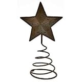 13-1/2" Tall Rustic Metal Star on a Coil Spring Base - Tree Topper or Shelf Sitter