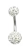 Stainless Steel Belly Ring with Clear Crystals