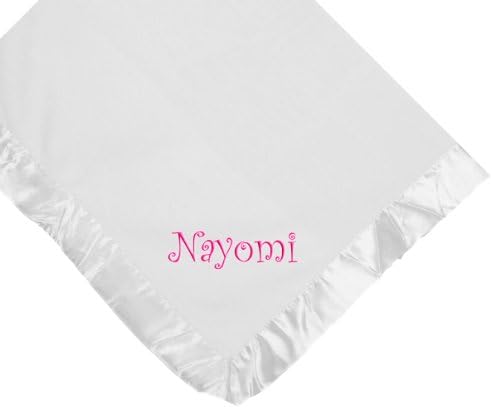 Nayomi Girl Name Embroidery Microfleece White Baby Embroidered Blanket