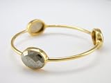 Gold And Gemstones Stackable Rio Bangle Bracelet With Bezel Set Semiprecious Stones Pyrite