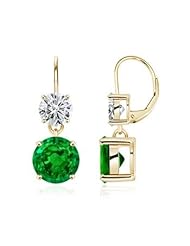 Round Emerald Diamond Lever Back Earrings