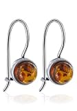 Round Cabochon Amber Sterling Silver Kidney Ear Wire Earrings