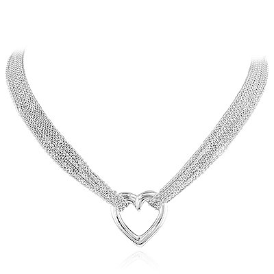 Sterling Silver Designer 8-Strand Heart Necklace - 17