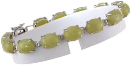 7" 925 Sterling Silver Oval Olive Jade Serpentine Cabochon Bracelet