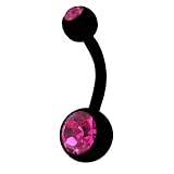 Bauchnabel-Piercing Schmuck Titan Banane Schwarz, Steine Rosa