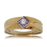 Yellow & White Gold Wedding Ring Band Mens w/ Diamond