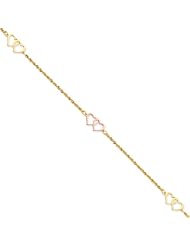 14 Karat Gold Double Heart Anklet, 10 Inch