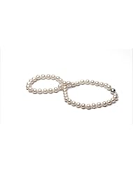 Audrey Pearl White Round Freshwater Cultured 8 - 9 mm 16 inches Pearl Strand Necklace & matching stud Earring set as a FREE Gift