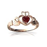 14k Rose Gold Heart Genuine Ruby Celtic Claddagh Ring