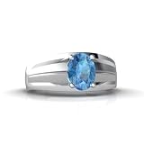 14K White Gold Genuine Oval Blue Topaz Men's Men's Ring - Size 9