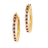  Gold Plated Sterling Silver 0.01 ct. Diamond with Alternating 0.01 ct. Ruby Huggie Earrings