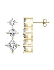 2.9 ct Three Stone Princess Diamond Earrings