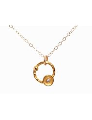 Small Gold Hammered Circle Necklace with Blue Topaz - Tiny Gold Necklace - Small Dainty Pendant