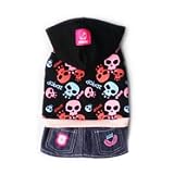 Skulls Confetti Dog Hoodie Sweatshirt + Vintage Washed Denim Skirt (Dog Clothes) - Black/L Fathers Day Idea