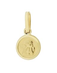 14k Yellow Gold, Thinking Angel Pendant Charm Round 8mm Wide