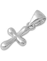 Sterling Silver Small Religious Cross Pendant Polished Charm Pure 925 New 14mm with 1.2mm Rope Chain
