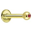 14 Gauge Solid 14KT Yellow Gold 1.5mm Genuine Ruby Internally Threaded Labret - 5/16" 3mm
