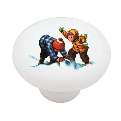 Vintage Christmas Children at Play Decorative High Gloss Ceramic Drawer Knob