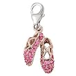 14K Two-Tone Gold Pink Sapphire Ballet Shoes Charm