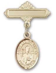 14K Gold Baby Badge with St. Leo the Great Charm and Polished Badge Pin