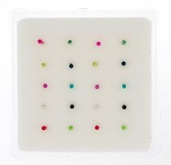 Sterling Silver Nose Studs with IP Coating Multi Colored Ends (20 Pieces/Box) Staight End