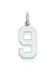 14K White Gold Small Polished Number 9 Charm Pendant