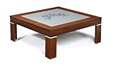 IMAGE OF Modern / Contemporary / Solid Wood Brown / Walnut Color Square Coffee / Cocktail Table with Glass Top Flower Design and 3 Matching Nesting End Tables