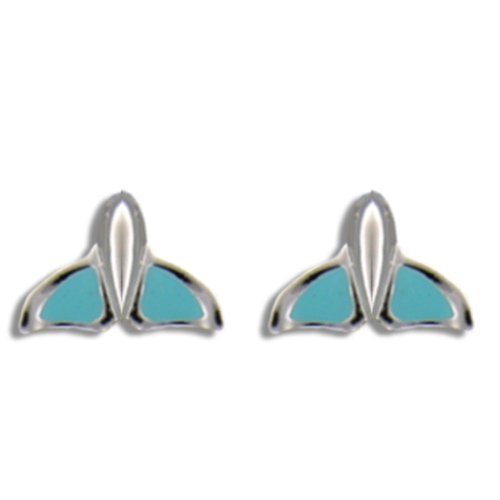 Hawaiian Sterling Silver Whale Tail Earrings with Turquoise