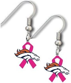 Denver Broncos "Breast Cancer Awareness" Pink Ribbon Dangle J Hook Earrings