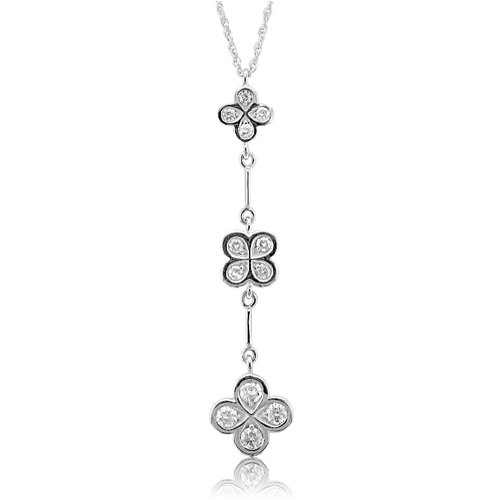 14k White Gold Flower 4 Leaf Diamond Pendant Necklace 0.30 carat