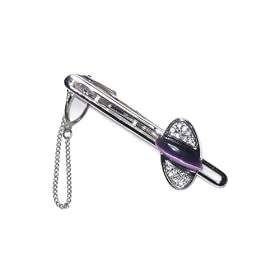 SILVER Colored Tie Clip Bar Purple Tiger Eye DIAMOND like stones Clasp by 