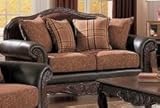 IMAGE OF Top Grain Leather w/ Fabric Sofa Love Seat