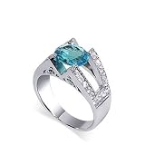 .925 Sterling Silver Band Oval Cubic Zirconia Aquamarine Ring