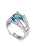 Nickel Free Sterling Silver Oval Shaped Cubic Zirconia Aquamarine Polished Finished Band Ring Size 6