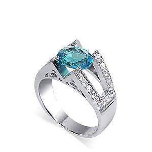 Click here to buy .925 Sterling Silver Band Oval Cubic Zirconia Aquamarine Ring by Gem Avenue.