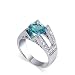 Nickel Free Sterling Silver Oval Shaped Cubic Zirconia Aquamarine Polished Finished Band Ring Size 6
