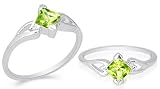 Princess Cut Peridot Ring Sterling Silver