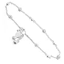 Kooqi 925 Sterling Silver Flower and Bell Charm Anklet. Beautifully presented in a Kooqi gift box and red organza bag.