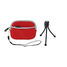 Sleeve Case (Red) and Tripod for Flip Mino Camcorder Black