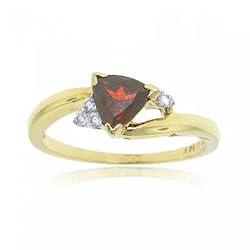 Garnet & Diamond Ring in Solid Yellow Gold Size 7 Trillion Cut