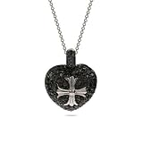 Eve's Addiction Sparkling Black CZ Heart with Cross Pendant