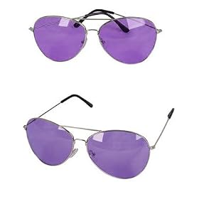 Violet Purple Silver Frame Aviator Rock Star Glasses