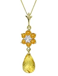 14k Solid Gold 18" Necklace with Citrine Flower Pendant