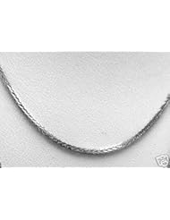 Solid 18k (750) White Gold Square Wheat Link Chain Necklace (1.1mm ), 16" Italian 1.9g