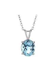 8x6mm Blue Topaz Pendant Necklace in Sterling Silver with Chain