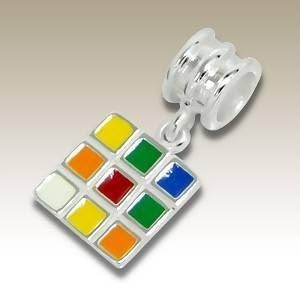 Plain Silver Hanging Rubik's Cube Bead Fits Pandora